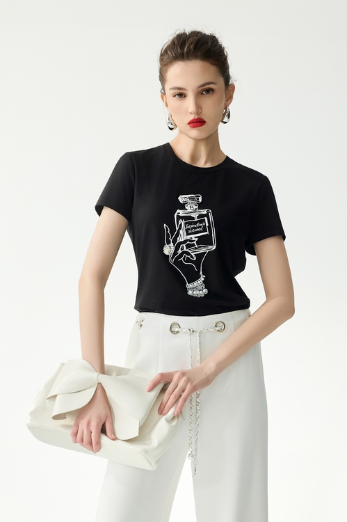 Front Embroidery Graphic Tee,White tops,White tops