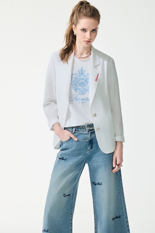 Blue Embroidery Logo Short Sleeve Tee,,,Tops,Season (SS) Look,Stripe,Blouses,Jackets,sleeveless tops,Outerwear,Season (SS) Look,Denim,Denim Jackets,sleeveless tops,Tops,Embroidered,Season (SS) Look,White tops,Cotton,Tops,Embroidered,Season (SS) Look,White tops
