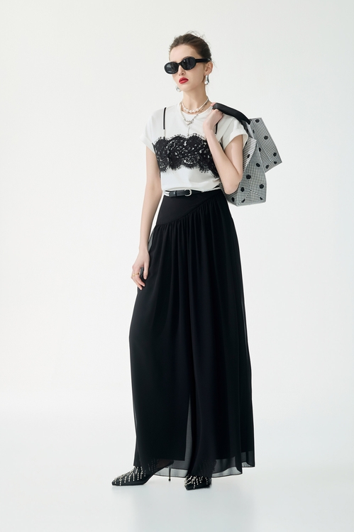 Contrast Lace Detail Fake Two Piece Tee,,Contrast Lace Detail Fake Two Piece Tee,Season (SS) Look,pearl,Jackets,Outerwear,Season (SS) Look,White outerwear,Tops,Season (SS) Look,pearl,White tops,Lace