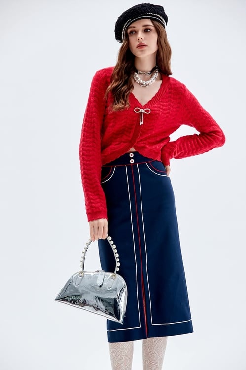 V-neck Long Sleeve Knit Top,Season (AW) Look