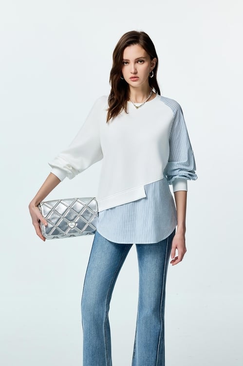 Long Sleeve Patchwork Top,Blouses