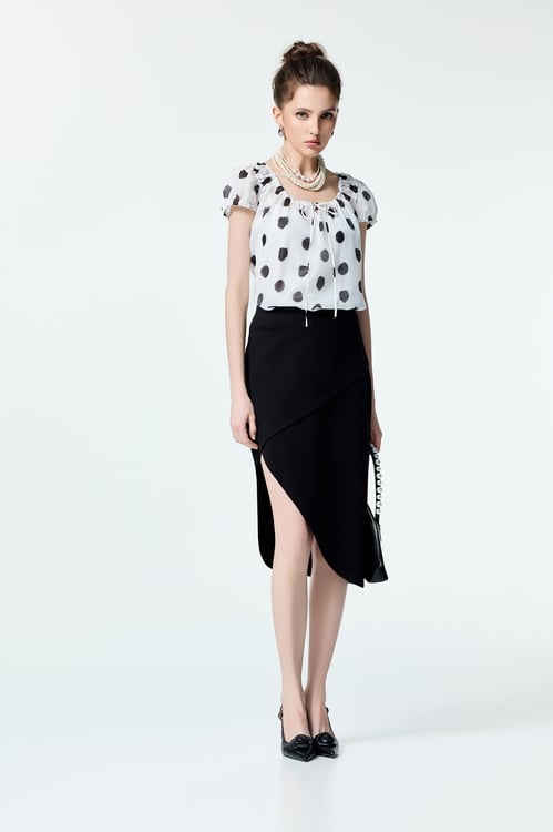 Smudge Polka Dot Print Short Sleeve Top,dotcollection
