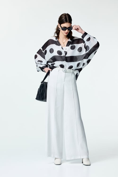 Black Stripe With Polka Dot Print Top,dotcollection