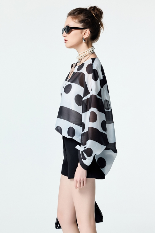 Black Stripe With Polka Dot Print Top,dotcollection