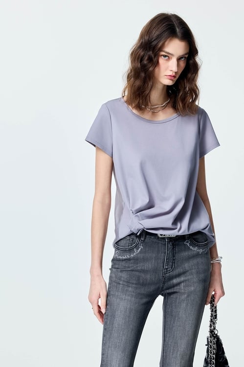 Gathered Pleated Detail Grey Top,Blouses