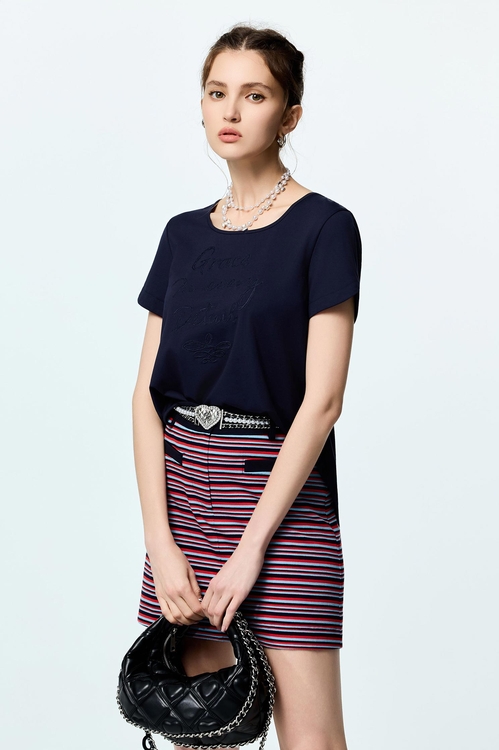 Back Hollow Out Navy Tee,Urban Fashion