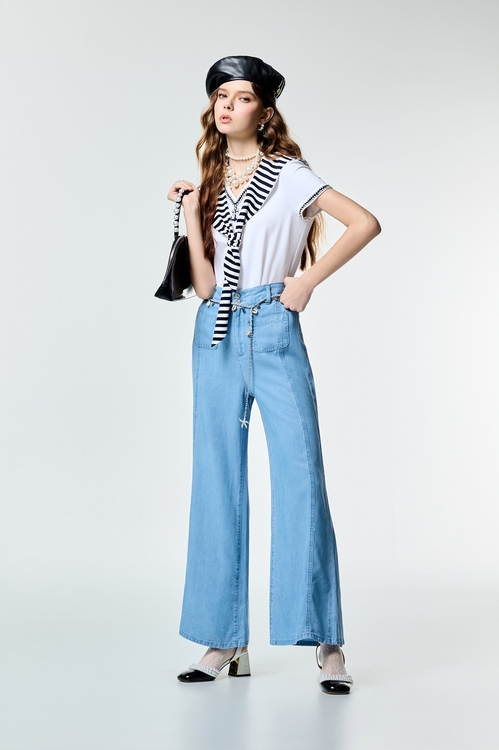 Navy Stripe Collar Short Sleeve Top,Urban Fashion