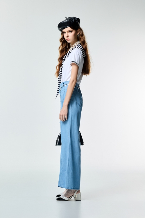 Navy Stripe Collar Short Sleeve Top,Urban Fashion