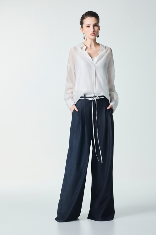Shirring Sleeve Button Front Blouse,Embroidered,Embroidered
