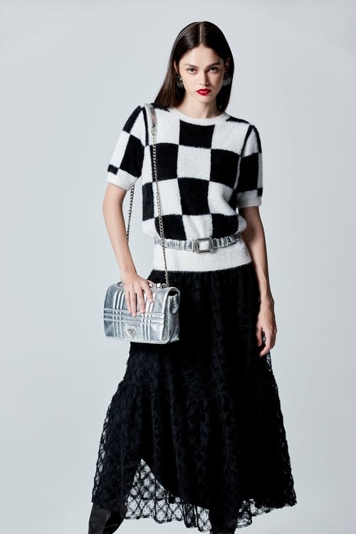 Black White Checkered Fuzzy Top,Season (AW) Look