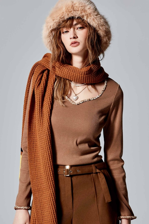 Long Sleeve Top With Contrast Trim,Under shirts