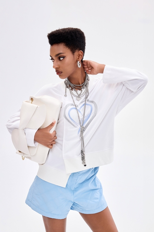 Front Heart Embroidered Logo Long Sleeve Top,Long sleeve tops