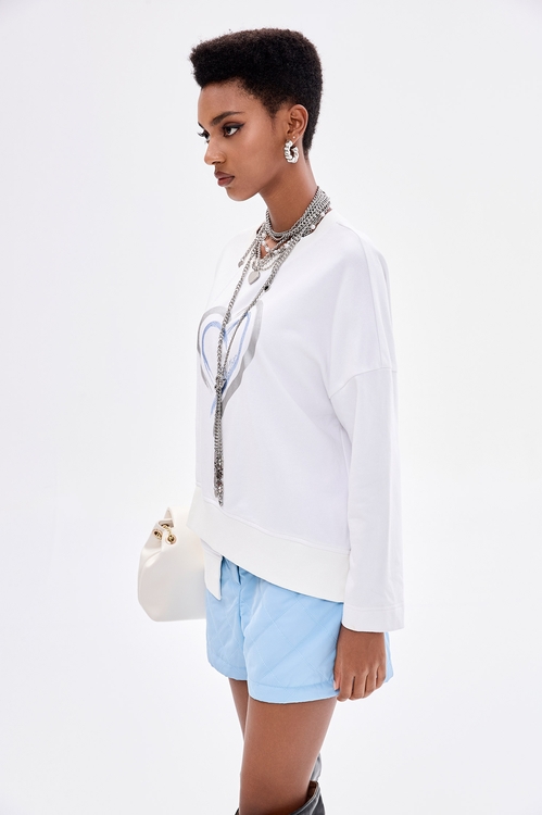 Front Heart Embroidered Logo Long Sleeve Top,Long sleeve tops