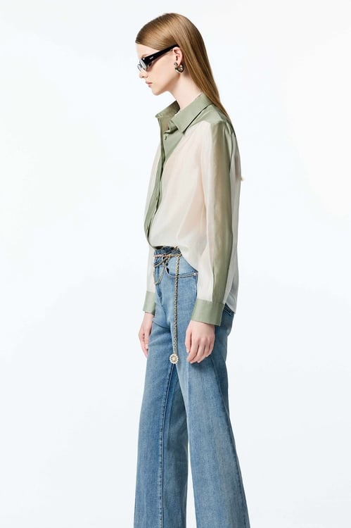 Colour Block Button Front Blouse,Blouses