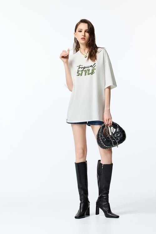 Front Slogan Oversize Tee,T-shirts