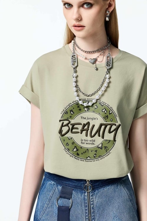 Embroidered Graphic Short Sleeve Tee,T-shirts