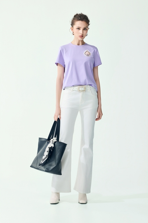 Heart Motif Short Sleeve Tee With Pearl Detail,,Heart Motif Short Sleeve Tee With Pearl Detail,Tops,Embroidered,Season (SS) Look,pearl