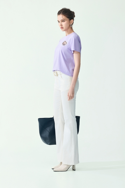 Heart Motif Short Sleeve Tee With Pearl Detail,,Heart Motif Short Sleeve Tee With Pearl Detail,Tops,Embroidered,Season (SS) Look,pearl