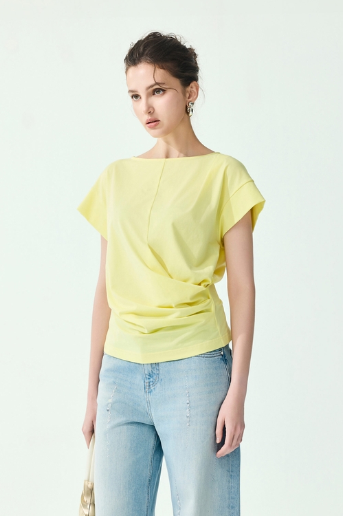 Embroidery Slogan Side Gathered Detail Tee,Season (SS) Look