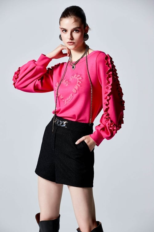 Heart Shape Top With Ruffle Sleeve Detail,Tops