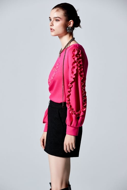 Heart Shape Top With Ruffle Sleeve Detail,Tops