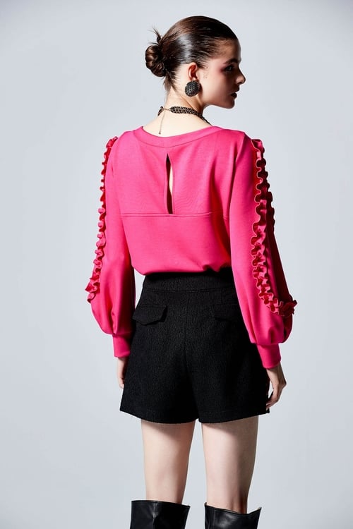 Heart Shape Top With Ruffle Sleeve Detail,Tops