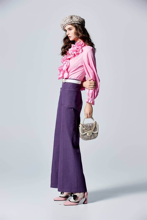 Ruffle Collar Long Sleeve Top,,Ruffle Collar Long Sleeve Top,Season (SS) Look,Mini skirts,Tops,Season (SS) Look,Cotton