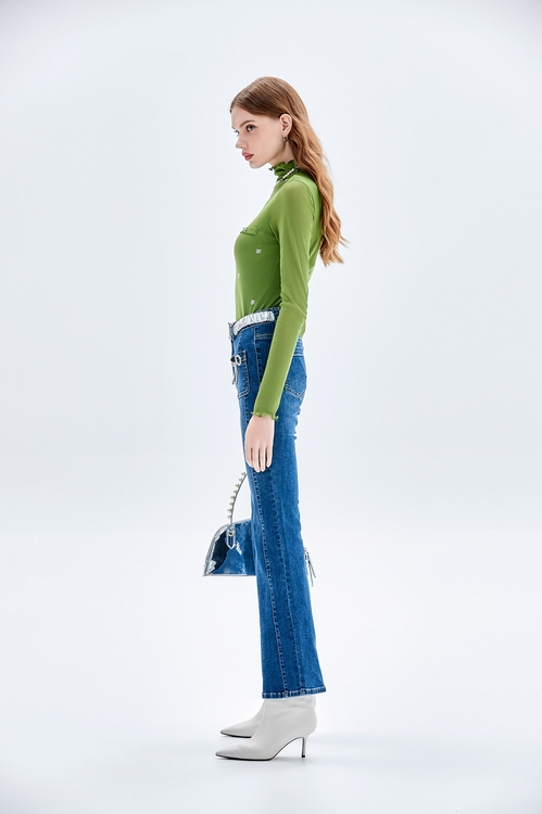 Pearl Detail Turtleneck Long Sleeve Top,Under shirts