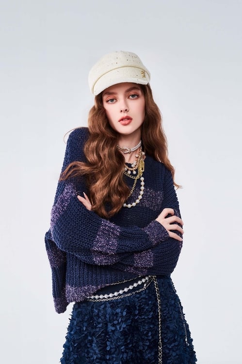 Purple striped knit top,Stripe