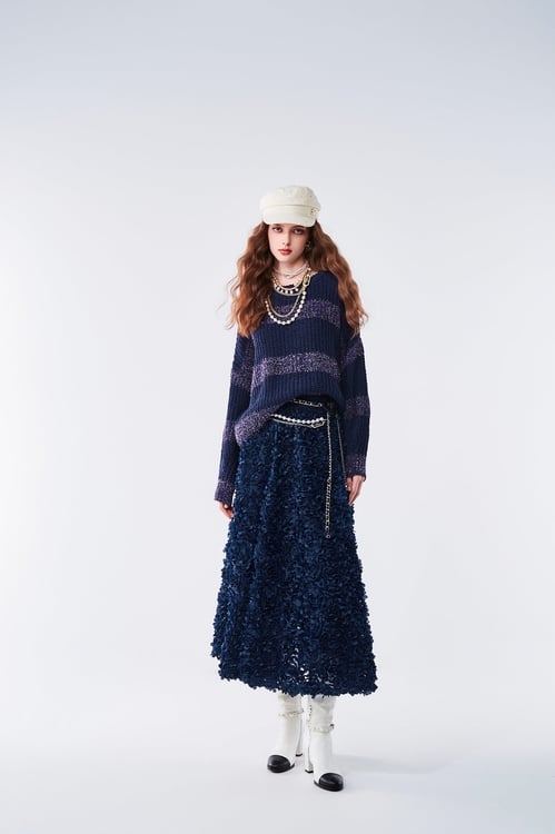 Purple striped knit top,Stripe