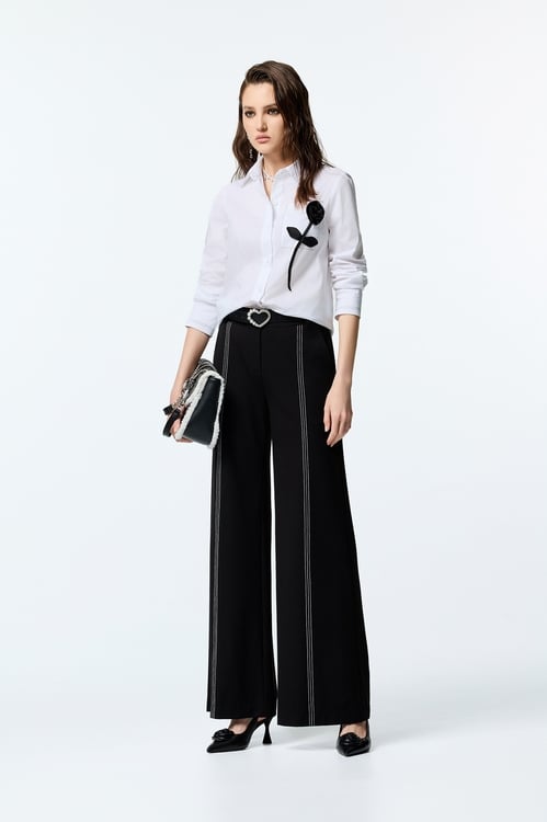 Black 3-D Rose Detail Blouse,Blouses