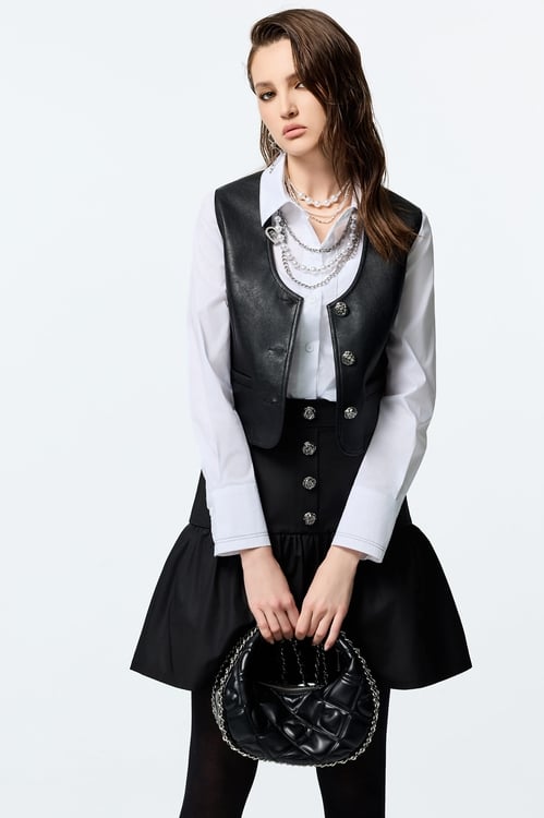 Black 3-D Rose Detail Blouse,Blouses