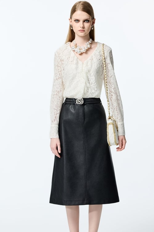 Full Lace Ruffle Detail Blouse,Lace