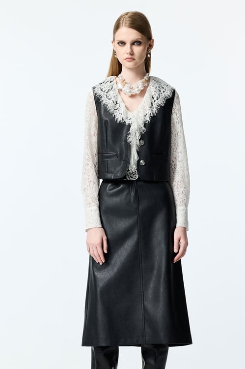 Full Lace Ruffle Detail Blouse,Lace