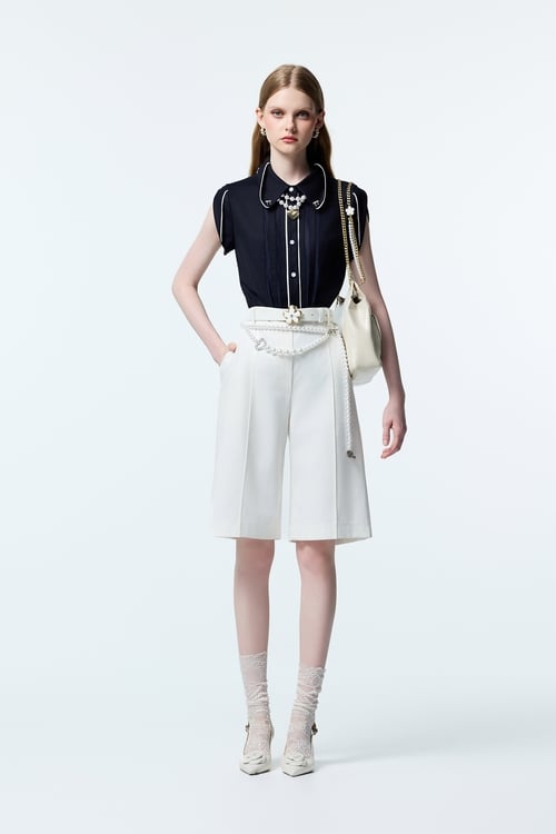 Contrast Trim Detail Navy Top,bows