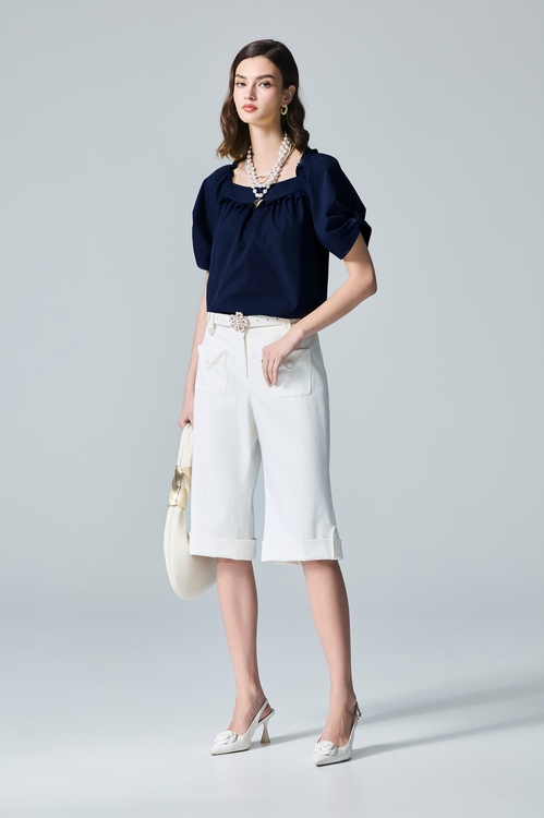 Bow Styling Sleeve Ruffle Trim Top,Tops