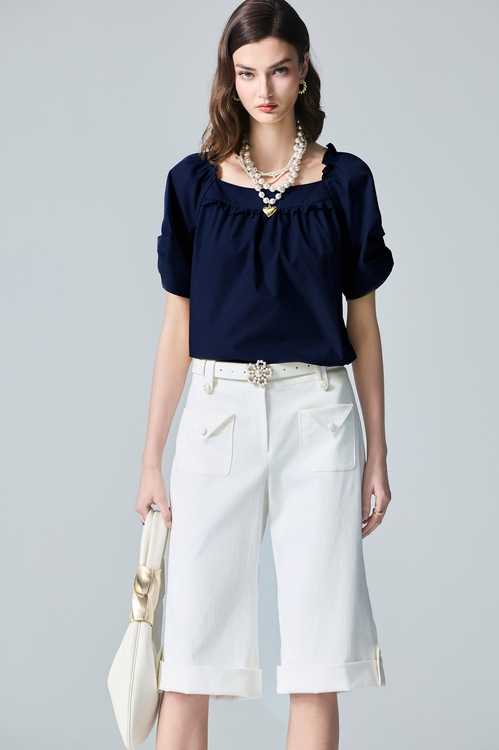 Bow Styling Sleeve Ruffle Trim Top,Tops