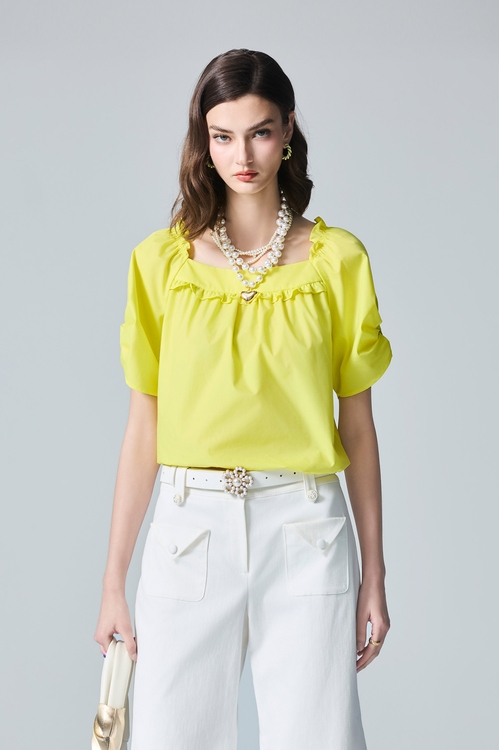 Bow Styling Sleeve Ruffle Trim Top,Tops