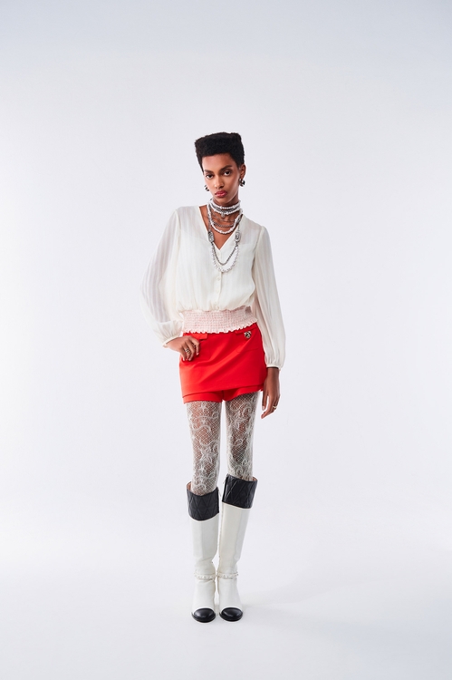 V-neck Off White Chiffon Top,Chiffon tops