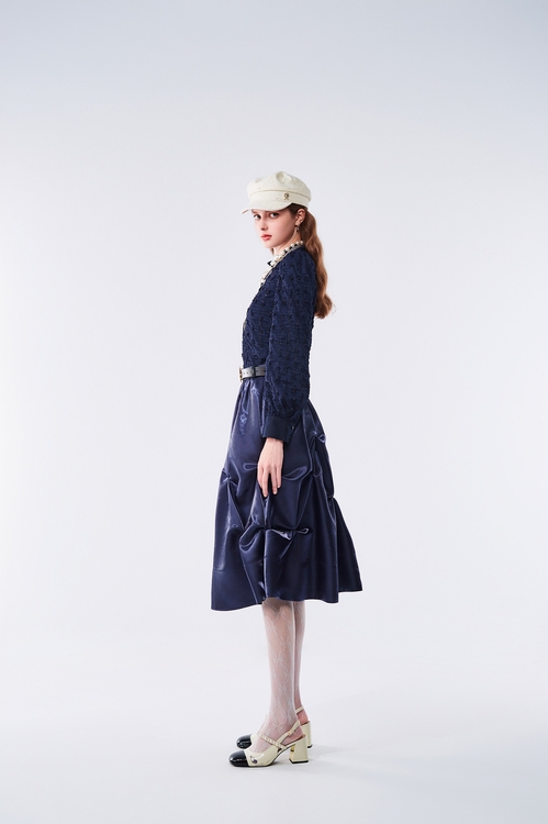 Floral Embroidery Navy Blouse,Embroidered tops