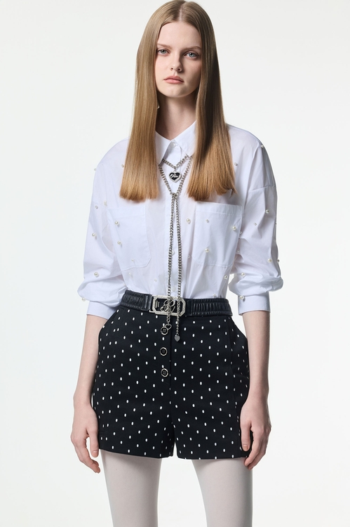 Pearl Detail Button Front Blouse,Blouses