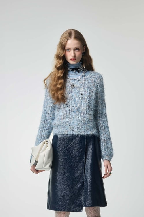Moonstone Blue Long Sleeve Knit Top,Knitted