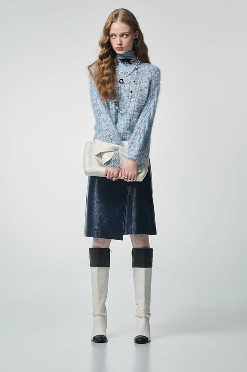 Moonstone Blue Long Sleeve Knit Top,Knitted