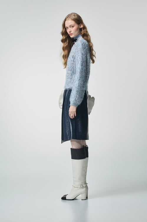 Moonstone Blue Long Sleeve Knit Top,Knitted