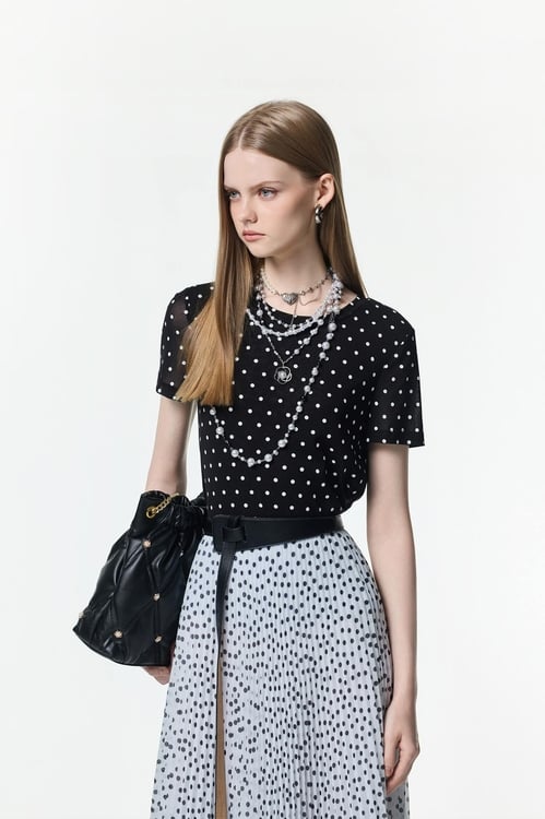 Polka Dot Short Sleeve Top,Under shirts