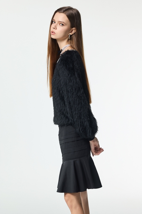 Pearl Detail Faux Fur Top,Blouses