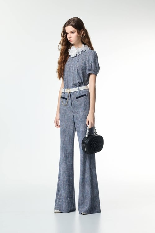 Ruffle Collar Short Sleeve Top,pearl