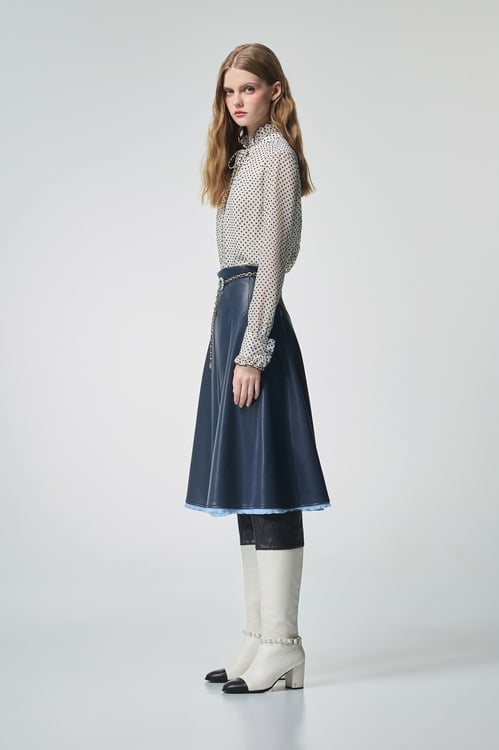 Polka Dot Ruffle Trim Detail Blouse,Chiffon