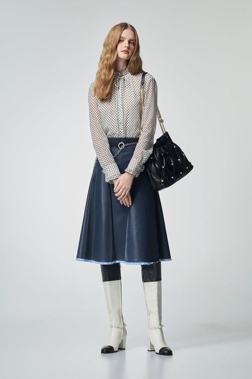 Polka Dot Ruffle Trim Detail Blouse,Chiffon