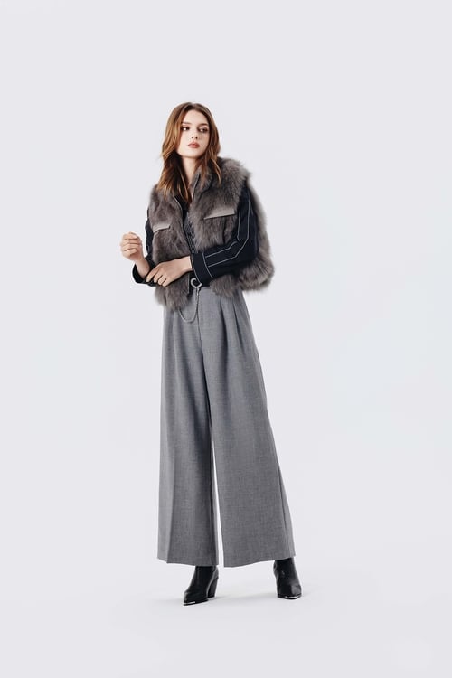 Contrast Stitch Detail Dark Grey Blouse,Blouses